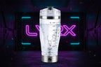Clear water bottle with measurement markings on a white background, labeled 'Battery version'.