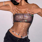 Rhinestone Fishnet Tube Top