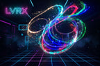 Fiber optic whip with colorful lights and people using it in various settings.