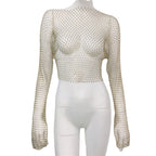 Women's Mesh Rhinestone Fishnet Top Fishnet