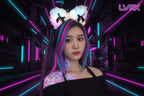 Person wearing a headband with LED lights on a black background