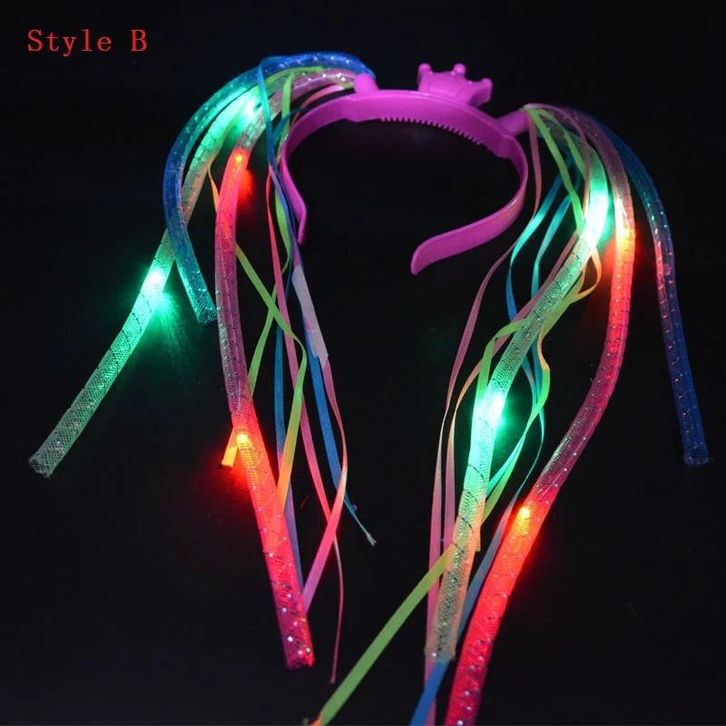 Colorful LED hair accessories with a headband on a black background