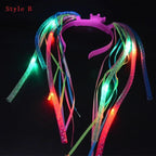 Colorful LED hair accessories with a headband on a black background