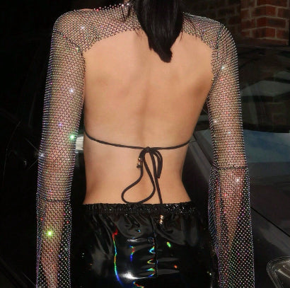 Stretch Rhinestone Fishnet Blouse