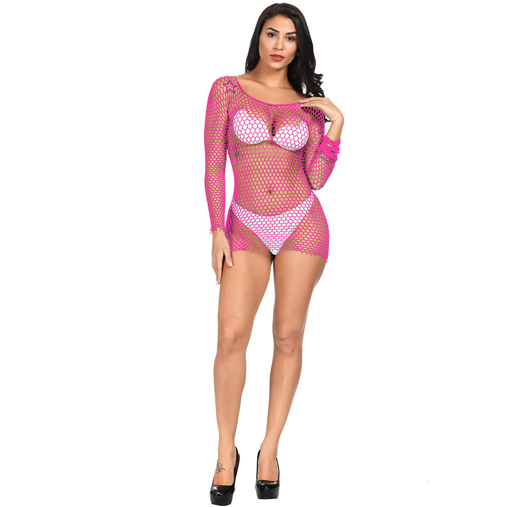 Fishnet Stockings Long Sleeve Mesh Dress