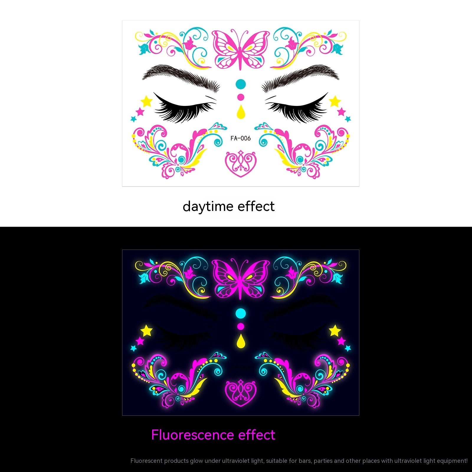 Music Festival Fluorescent Face Pasters Waterproof Nightclub Masquerade