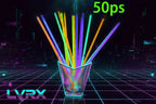 50 glow sticks in various colors in a  container