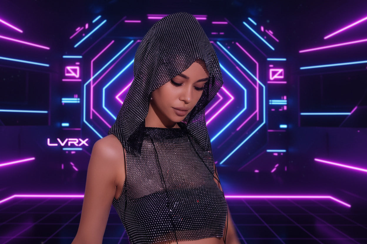 Rhinestone Hooded Fishnet Top