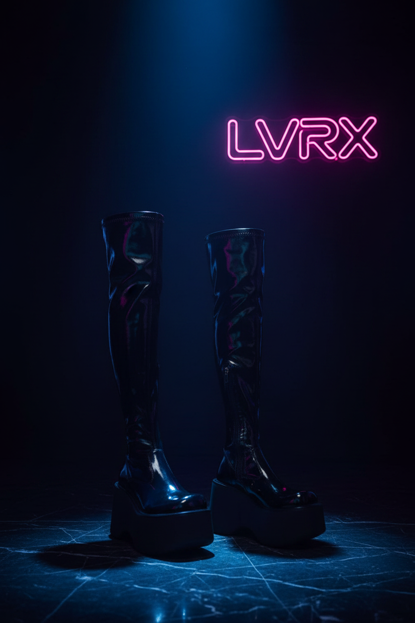 LVRX Chunky OTK Zip Boots — Glossy Hero
