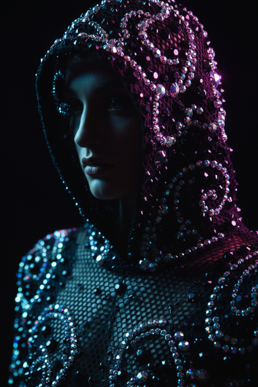 LVRX Crystal Hood Fishnet Top — Detail