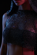 LVRX Crystal Hood Fishnet Top — Detail