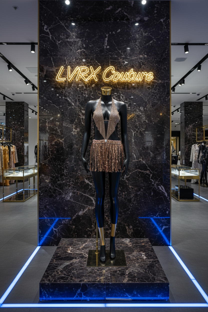 LVRX Gold Sequin Halter Fishnet Dress — Boutique