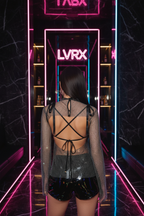 LVRX Rhinestone Grid Fishnet Blouse — Back