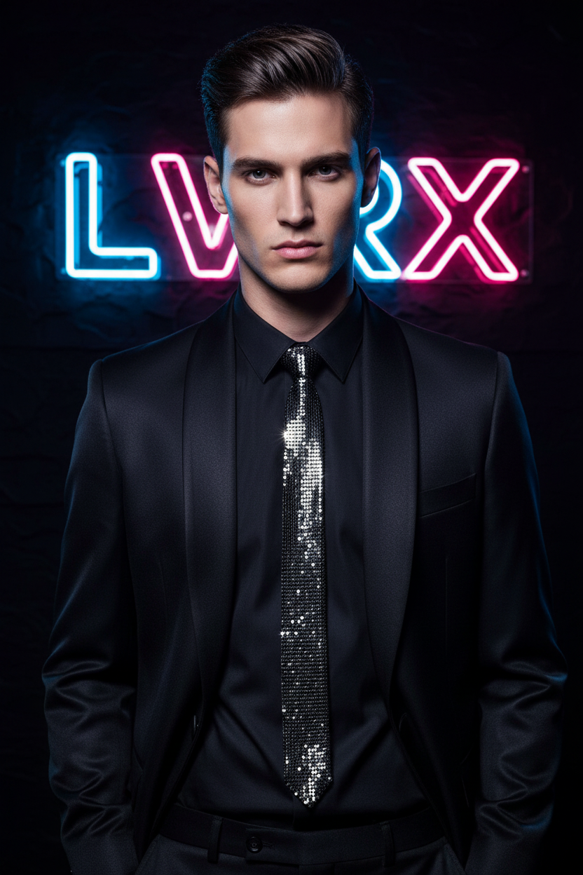 LVRX Sequin Arrow Tie — Black