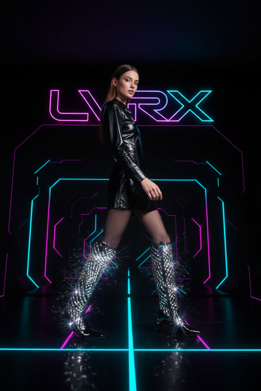 LVRX Sequin Pulse Heel Boots — Full Look